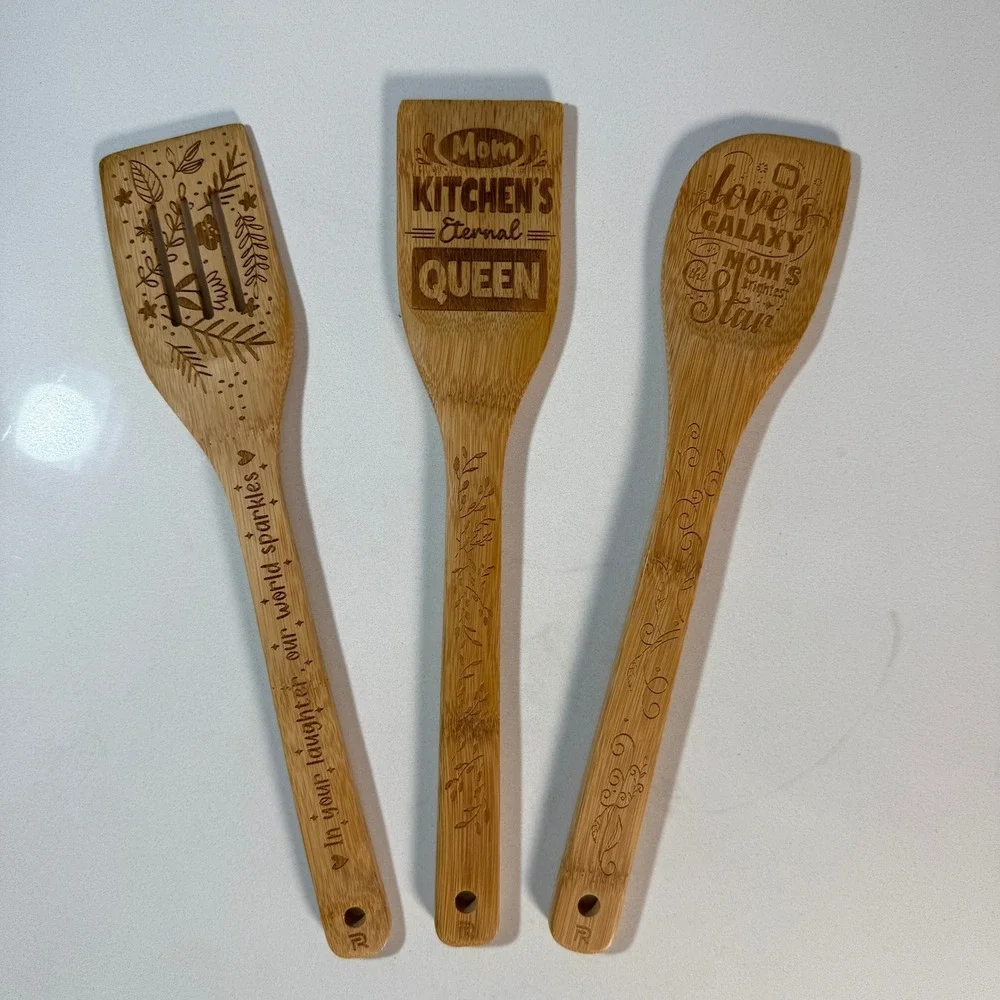 Riveira Bamboo Kitchen Utensils Spatulas Spoons‎ Set Mom Gift 6pc